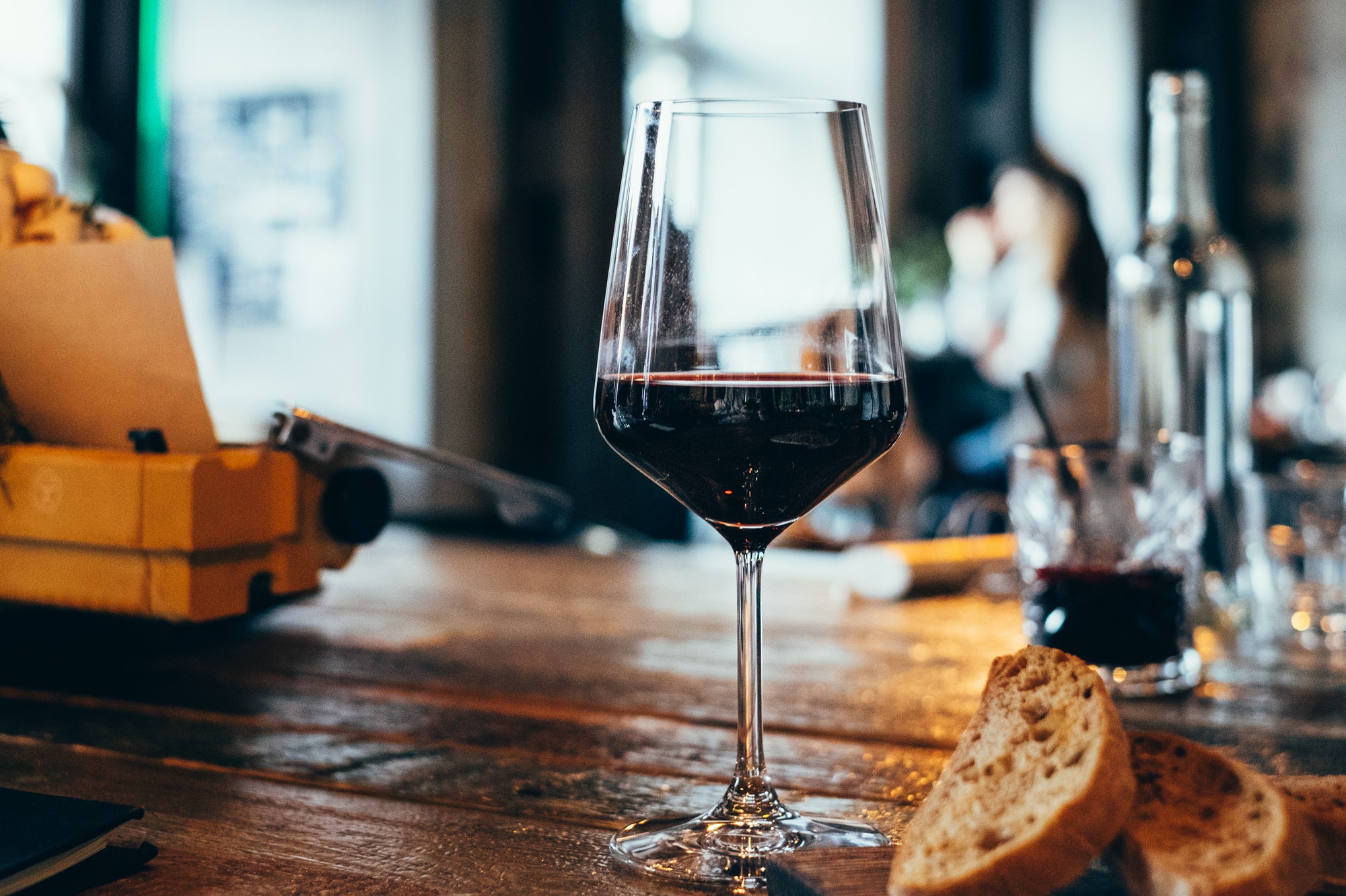 glass of red wine in a restaurant